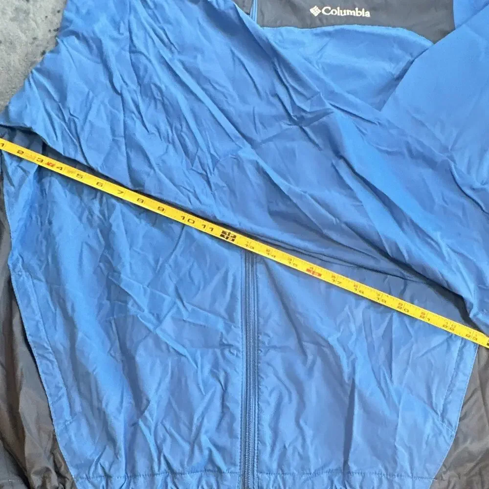 Columbia Men’s Blue/Gray Retract Hood Full Zip Windbreaker Stand-Up L